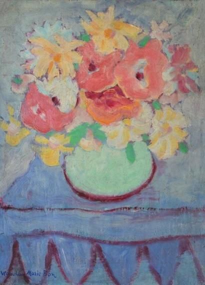 BON Wanda-Marie, née en 1913 Bouquet au pot vert Huile sur toile, signée en bas à...