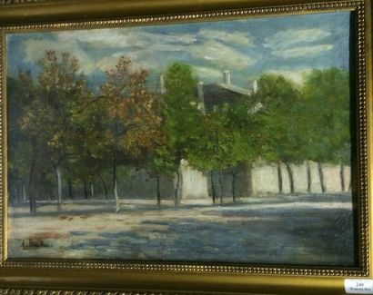 BOUILLIER Aimable, 1867-1940 Place arborée Huile sur toile, signée en bas à gauche,...