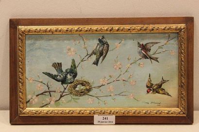 BOUISSET Firmin, 1859-1925 Les oiseaux, 1884 Huile sur panneau, signé en bas à droite,...