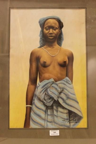 CRETELLE Georges, XIXe-XXe siècle Africaine Aquarelle et huile sur papier (piqures),...