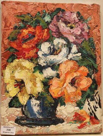 D'ANTY Henri, 1910-1998 Fleurs au vase bleu Huile sur toile, signée en bas à droite,...