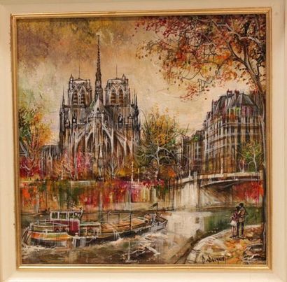 DUMONT Claude, 1884-1936 Notre-Dame en automne Peinture sur toile, signée en bas...