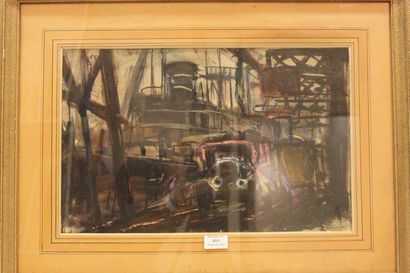 GUERET Pierre, 1908-1966 Port de Rouen Pastel, signé en bas à droite, 31x47cm