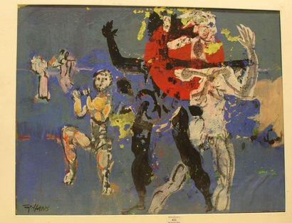 HANES R., XXe siècle Composition Gouache, signée en bas à gauche, 49x64cm