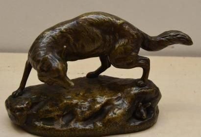 MASSON Clovis Edmond, 1838-1913 Renard débusquant un lièvre Sculpture en métal de...