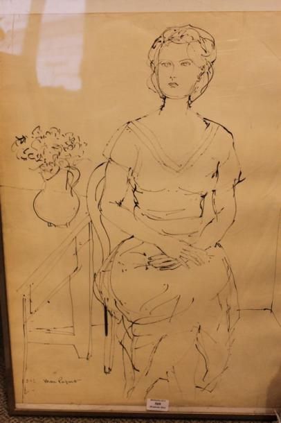 PAPART Max, 1911-1994 Portrait de femme, 1952 Encre, signée et datée en bas à gauche,...