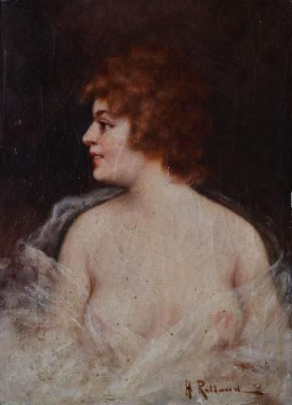ROLLAND H., fin XIXe siècle Rousse dénudée Huile sur toile (craquelures), signée...