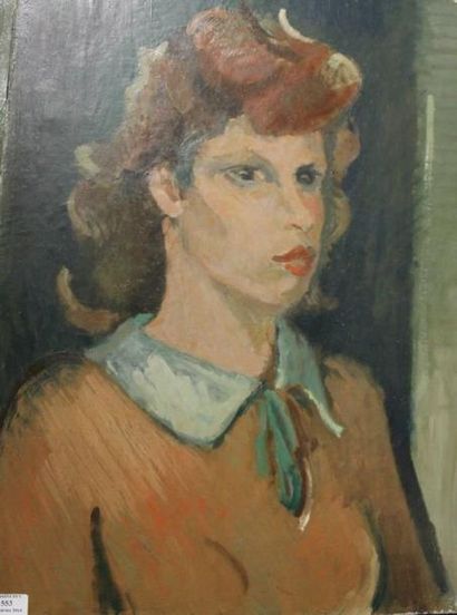 SIMON Robert, 1888-1961 Jeune rousse de trois-quart Huile sur toile, cachet d'atelier...