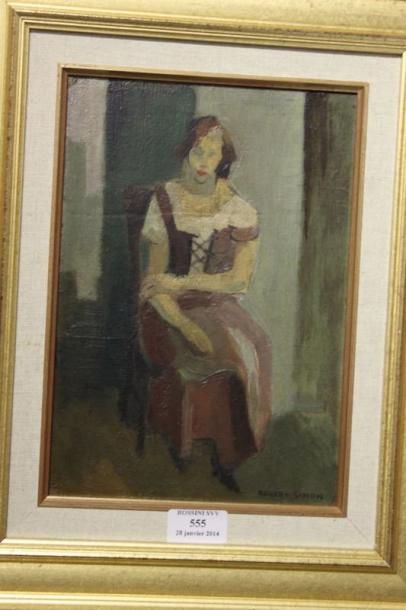 SIMON Robert, 1888-1961 Jeune femme au corset huile sur carton marouflé sur panneau,...