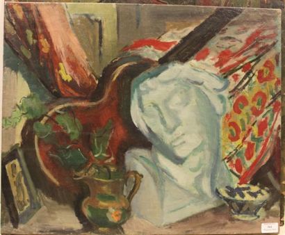 SIMON Robert, 1888-1961 Nature morte au violon Huile sur toile, cachet d'atelier,...