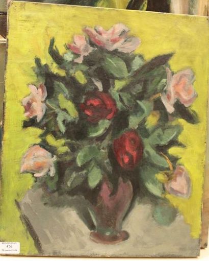 SIMON Robert, 1888-1961 Bouquet de roses, 1927 Huile sur toile, cachet d'atelier,...