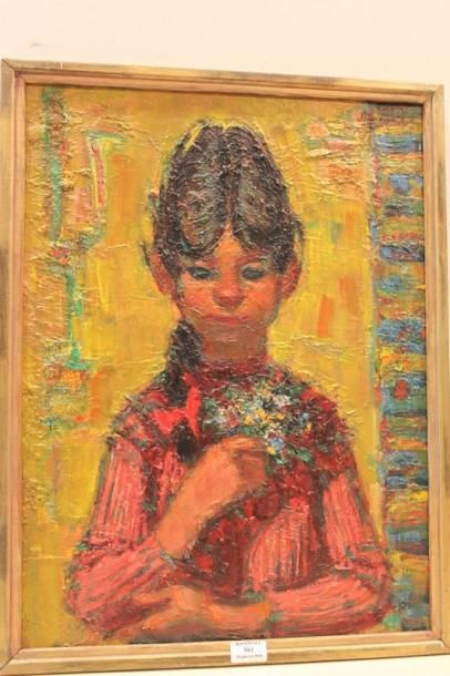 SIMONKA Georges, 1916-2001 Fillette au bouquet Huile sur toile, signée en haut à...