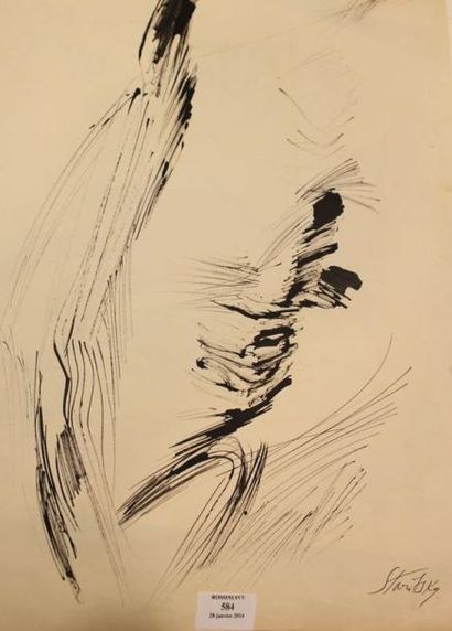 STARITSKY Anna, 1908/11-1981 Composition Encre, signée en bas à droite, 65 x 48 ...