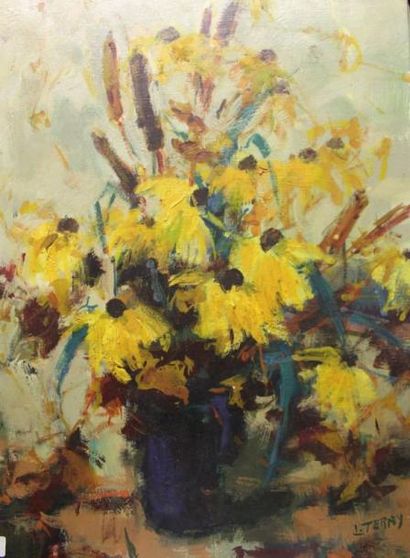 TERNY L., XXe siècle Bouquet jaune Huile sur toile, signée en bas à droite, 65x50...