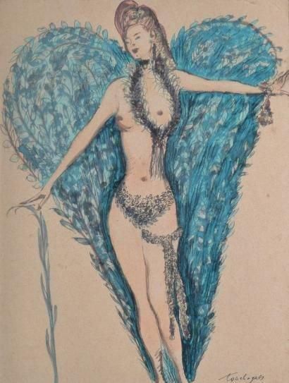 TOUCHAGUES Louis, 1893-1974 Danseuse aux ailes de verdure Projet de costume à l'aquarelle...
