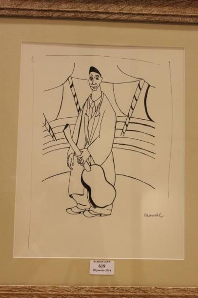 ZENDEL GABRIEL, 1906-1980/92 Le clown Encre, signée en bas à droite, 34x26cm