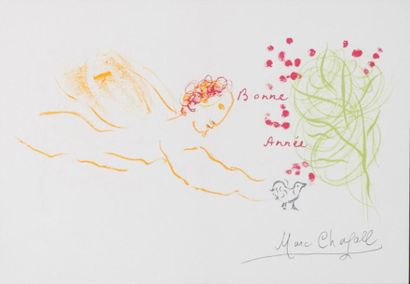 Marc CHAGALL (1887-1985) Lithographie carte de voeux - 19, 5 x 28 cm