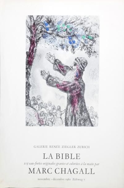 Marc CHAGALL (1887-1985) Affiche exposition 1961 "la Bible" Galerie Renée Ziegler,...