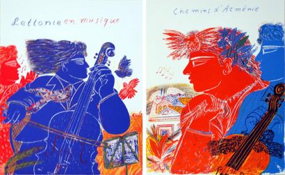 Alexandre Fassianos (1935-) Lot de 2 Lithographies signées dans la planche, 1990:...