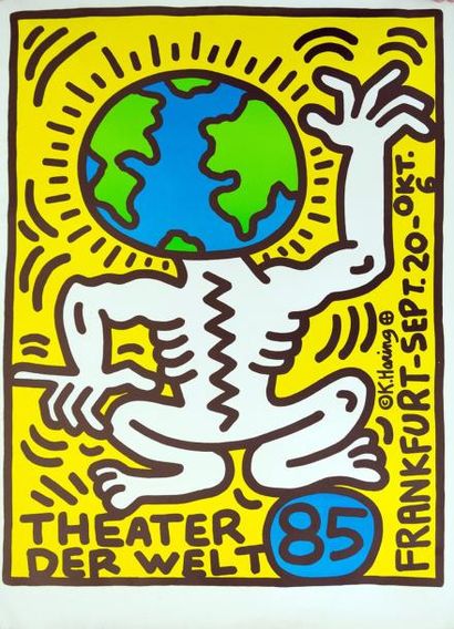 Keith Haring (1958-1990) "Theater der welt". Affiche lithographique signée dans la...