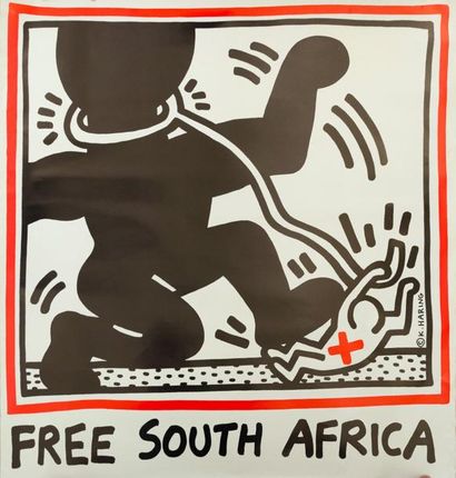 Keith Haring (1958-1990) "Free South Africa". Affiche - 122 x 122 cm