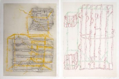 Craig KAUFFMAN (1932-) Lot de 2: 1) Composition 2. Lithographie, 1988. Signée et...