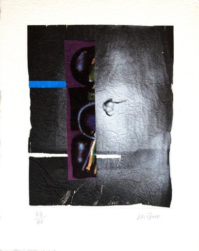 Ladislas KIJNO (1921-2012) Gravure, collage et papier froissé. Rehaussée et signée...