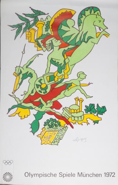 Charles LAPICQUE (1898-1988) Affiche pour les J.O de Munich en 1972 - 100 x 64 c...