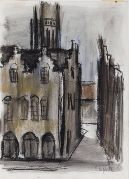Georges LAPORTE (1926-2000) Crayon gras original signé - 40 x 30 cm