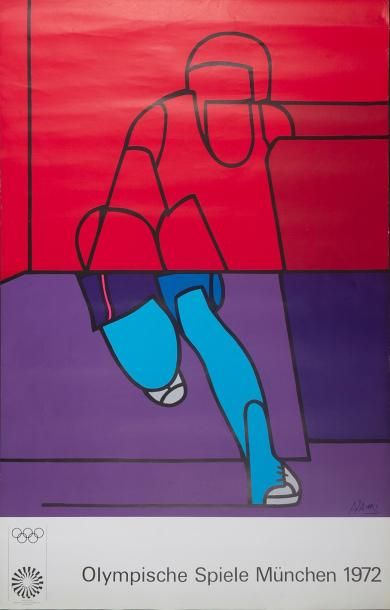 Valerio ADAMI (1935-) Affiche pour le J.O de Munich en 1972 - 100 x 64 cm