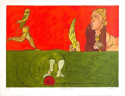 Valerio ADAMI (1935-) "Le talon d'Achille". Lithographie signée en bas à droite et...