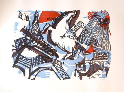 Bernard LORJOU (1908-1986) Lot de 2 gravures sur bois, "Paris". Signées en bas à...