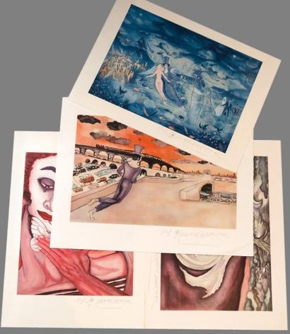 Marcel MARCEAU (1923-2007) Lot de 4 Lithographies signées en bas à droite - 56 x...