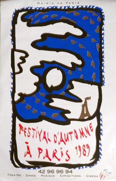 Pierre ALECHINSKY (1927-) Affiche en sérigraphie "Festival d'automne", Paris, 1989...