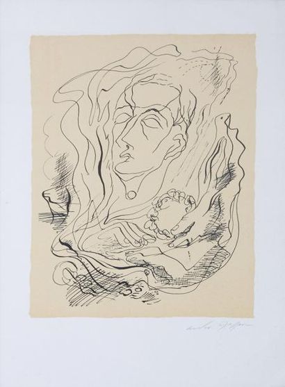André MASSON (1896-1987) Lithographie "Hommage à Cocteau" signée au crayon - 45 x...