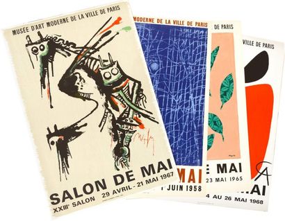 Alexandre CALDER, Max ERNST, Wilfredo LAM, René MAGRITTE () Lot de 4 affiches. "Salon...