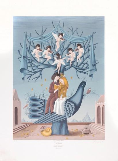 Raymond PEYNET (1908-1999) "L'Amour". Lithographie originale signée - 74 x 56 cm