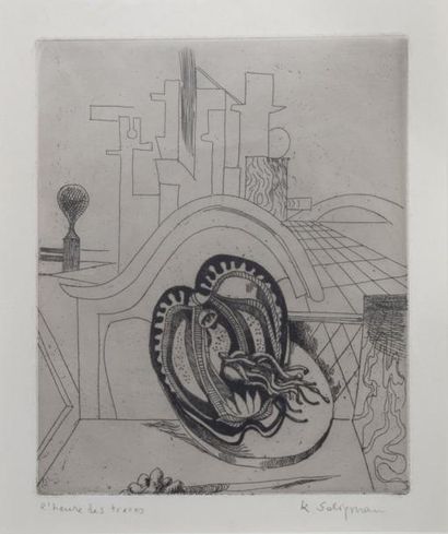 Kurt SELIGMANN (1900-1962) Gravure signée "L'heure des traces" - 30 x 26 cm