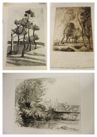 LEPÈRE Auguste Louis, 1849 - 1918 Paysages Huit gravures (rousseurs et traces de...