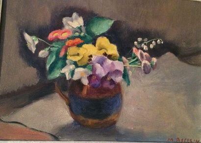 ASSELIN Maurice, 1882-1947 Bouquet à la nappe Huile sur toile, signée en bas à droite,...