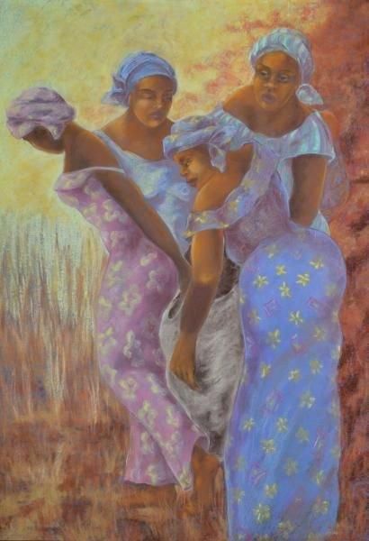 BERNAUDIN Armelle, XX-XXIe siècles Quatre africaines Pastel, signé en bas à gauche,...