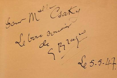 BRAQUE Georges, 1882-1963 Autographe en date du 5 mai 1947 sur une page de livre,...