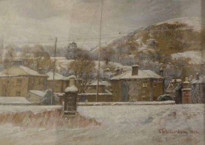 DONALDSON, XXe siècle Village enneigé, 1922 Peinture sur papier, signé et daté en...