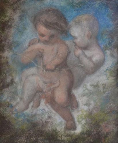 ÉCOLE FRANÇAISE, XIXe siècle Amours Pastel (frottements), non signé, 17x14,5 cm.