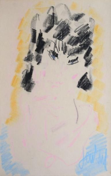 GEN PAUL, 1895-1975 Jeune femme brune Dessin aux crayolors (petites taches et trace...