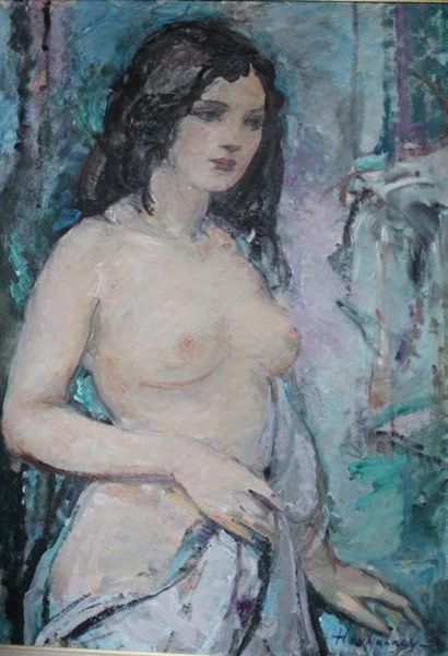 HAROUTIOUNIAN Hovhannes, né en 1950 Femme au buste dénudé Huile sur toile, signée...