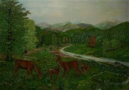 KNIAZIAN Armand, 1917-1988 Biches dans un paysage vallonné, 2-11-59 Huile sur toile,...