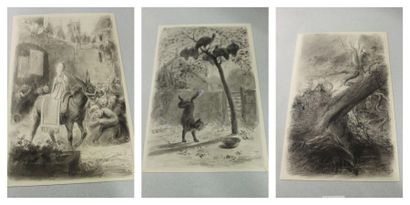 LAMBERT Léon Eugène, 1865-? Trois dessins pour les Fables de la fontaine chez Hetzel...