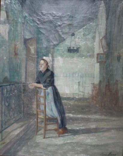 MASSIN Louis, XIXe - XXe siècle Jeune bretonne en prière, 1940 Huile sur toile rentoilée...