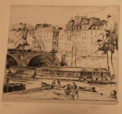 DEVILLE Henry Wilfrid, 1871-1932 La Seine au quai de Bourbon, 1927 Eau-forte, signée...